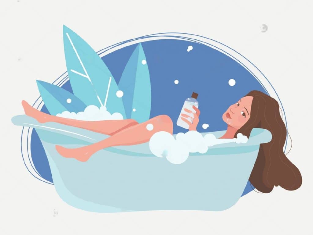 dessin d'une femme en train de prendre son bain