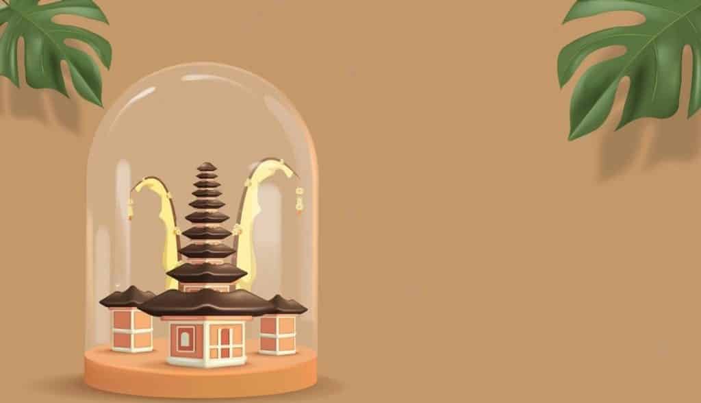 un temple dans une boule de neige, symbole de silence comme lors du jour de nyepi