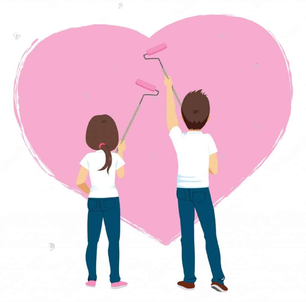 un couple qui peint un corps ensemble